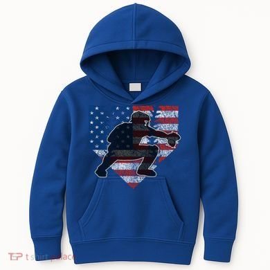 Baseball Catcher American Flag Home Plate Cute Gift Kids Hoodie