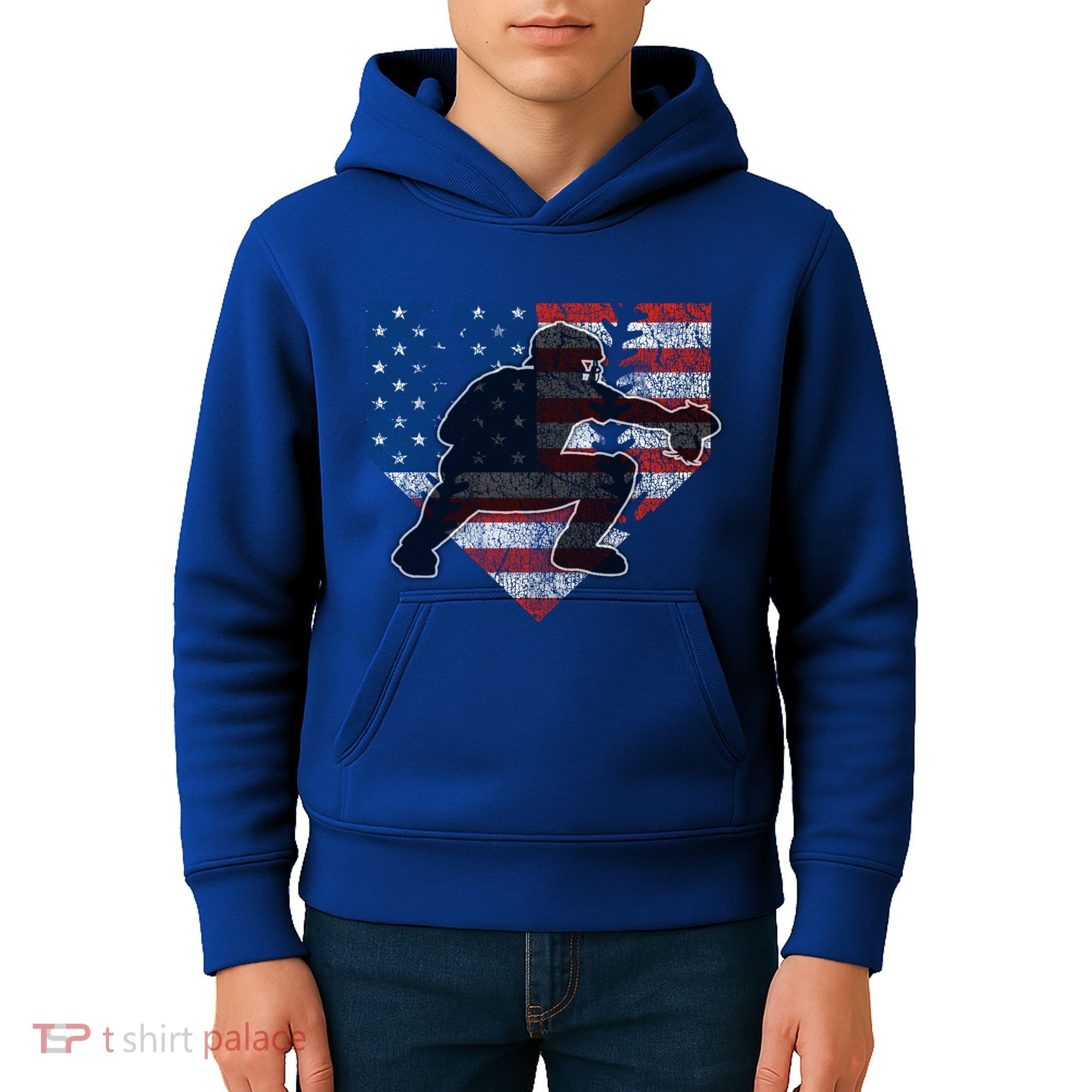 Baseball Catcher American Flag Home Plate Cute Gift Kids Hoodie
