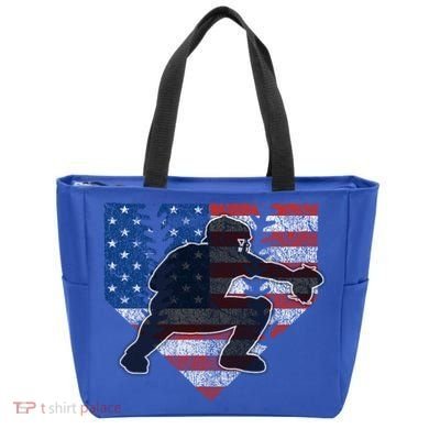 Baseball Catcher American Flag Home Plate Cute Gift Tote Bag