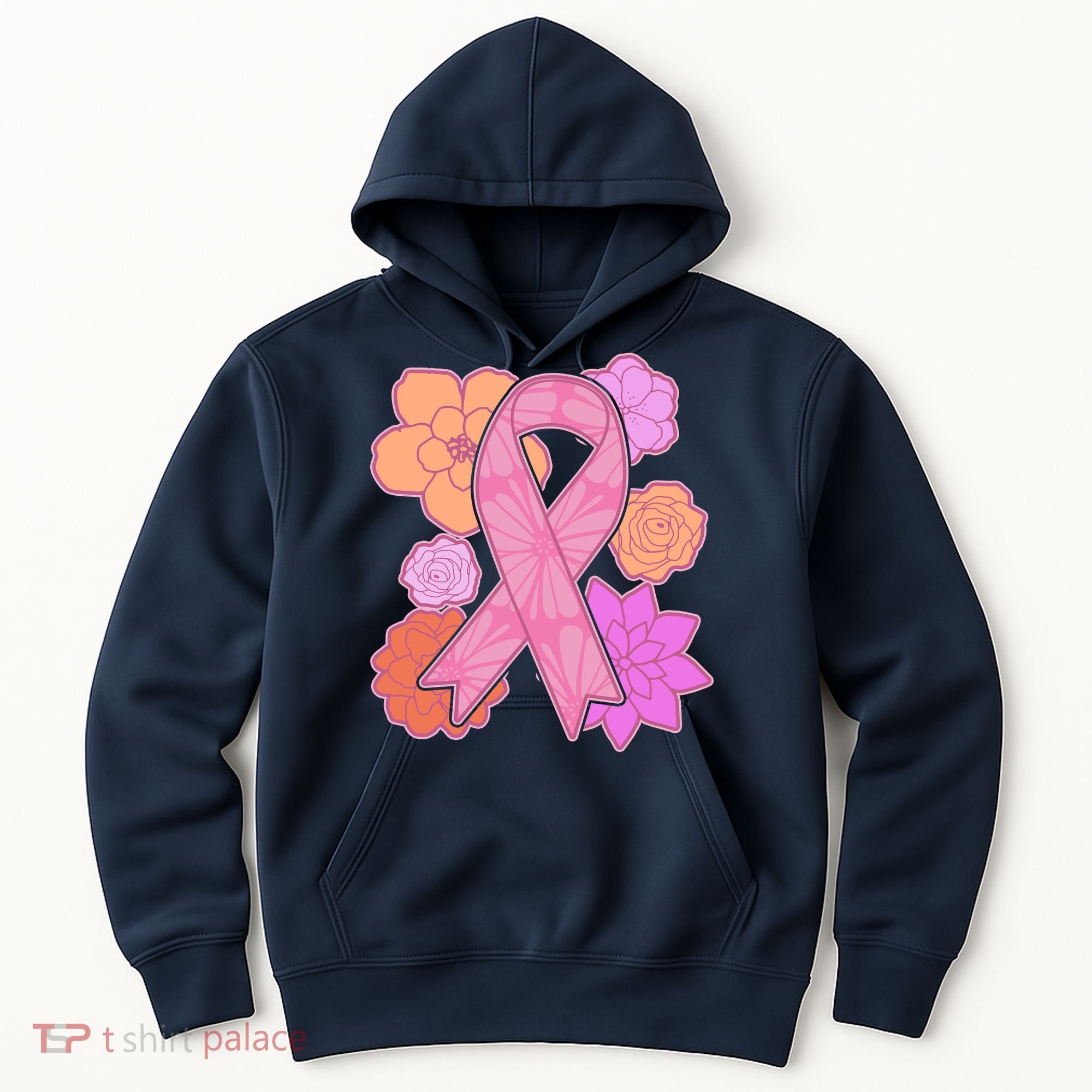Breast Cancer Awareness Floral Flowers Ribbon Hoodie