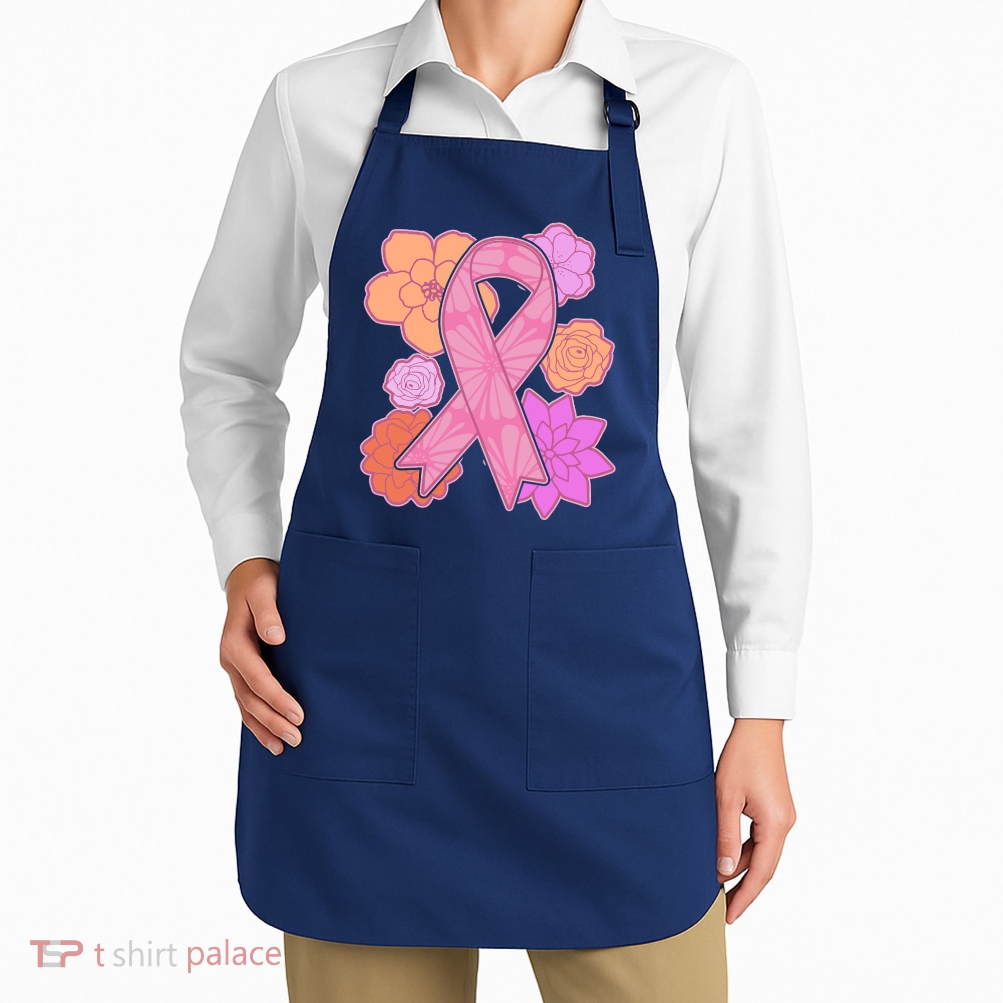 Breast Cancer Awareness Floral Flowers Ribbon Apron