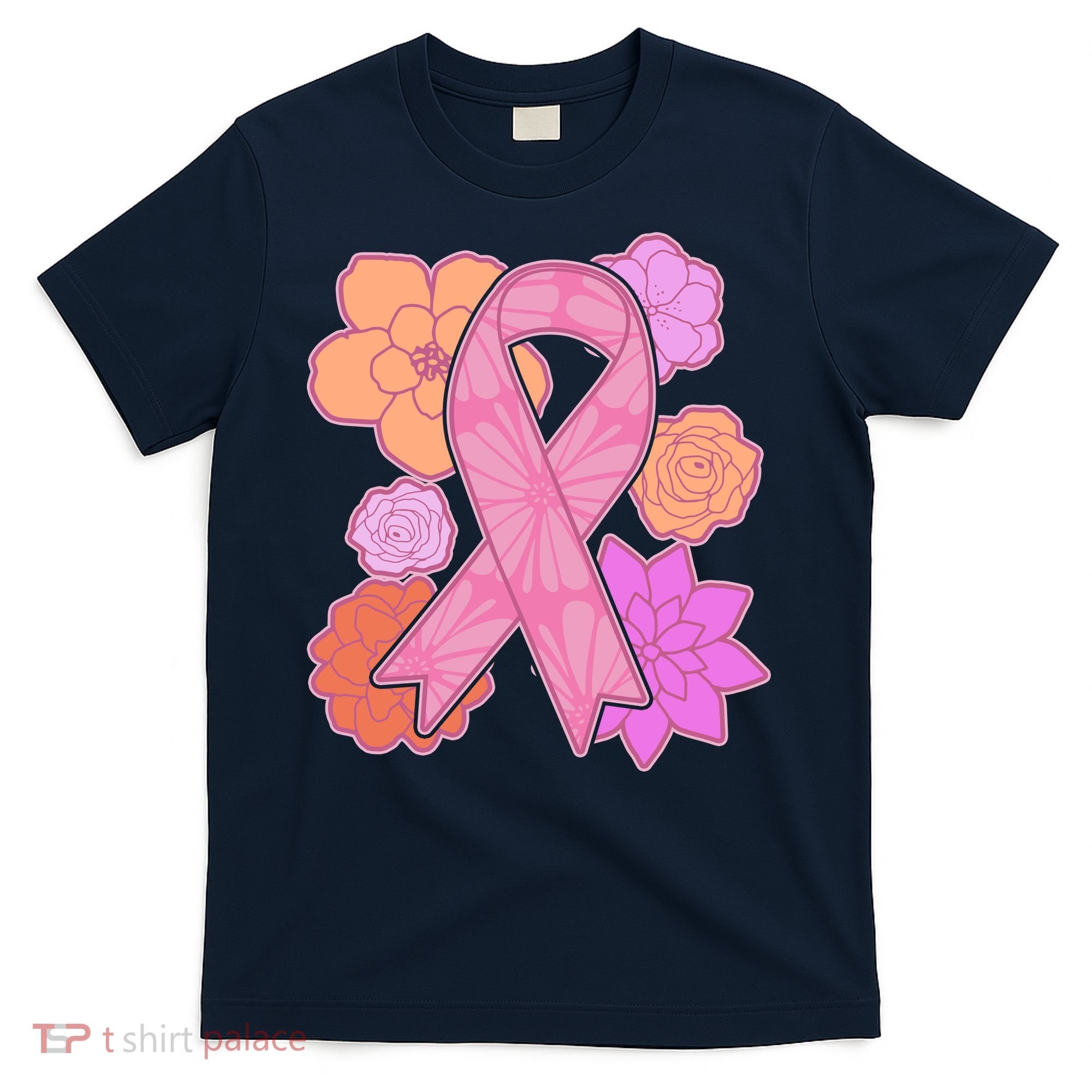 Breast Cancer Awareness Floral Flowers Ribbon T-Shirt