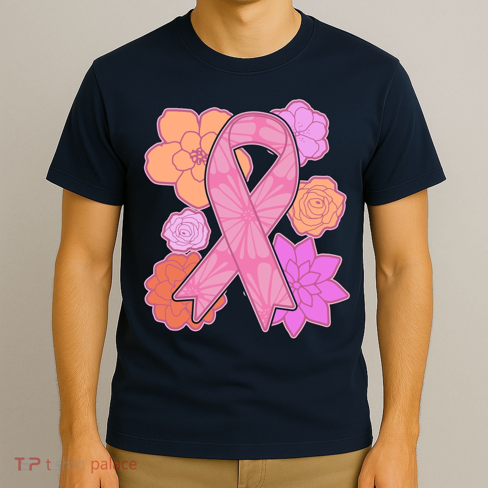 Breast Cancer Awareness Floral Flowers Ribbon T-Shirt