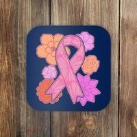 Breast Cancer Awareness Floral Flowers Ribbon Coaster thumb 0
