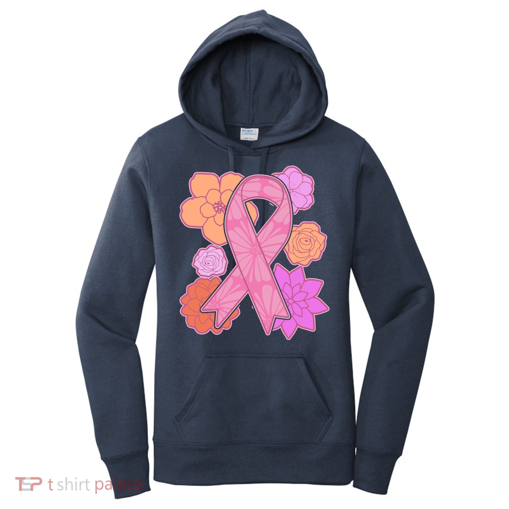 Breast Cancer Awareness Floral Flowers Ribbon Women's Hoodie