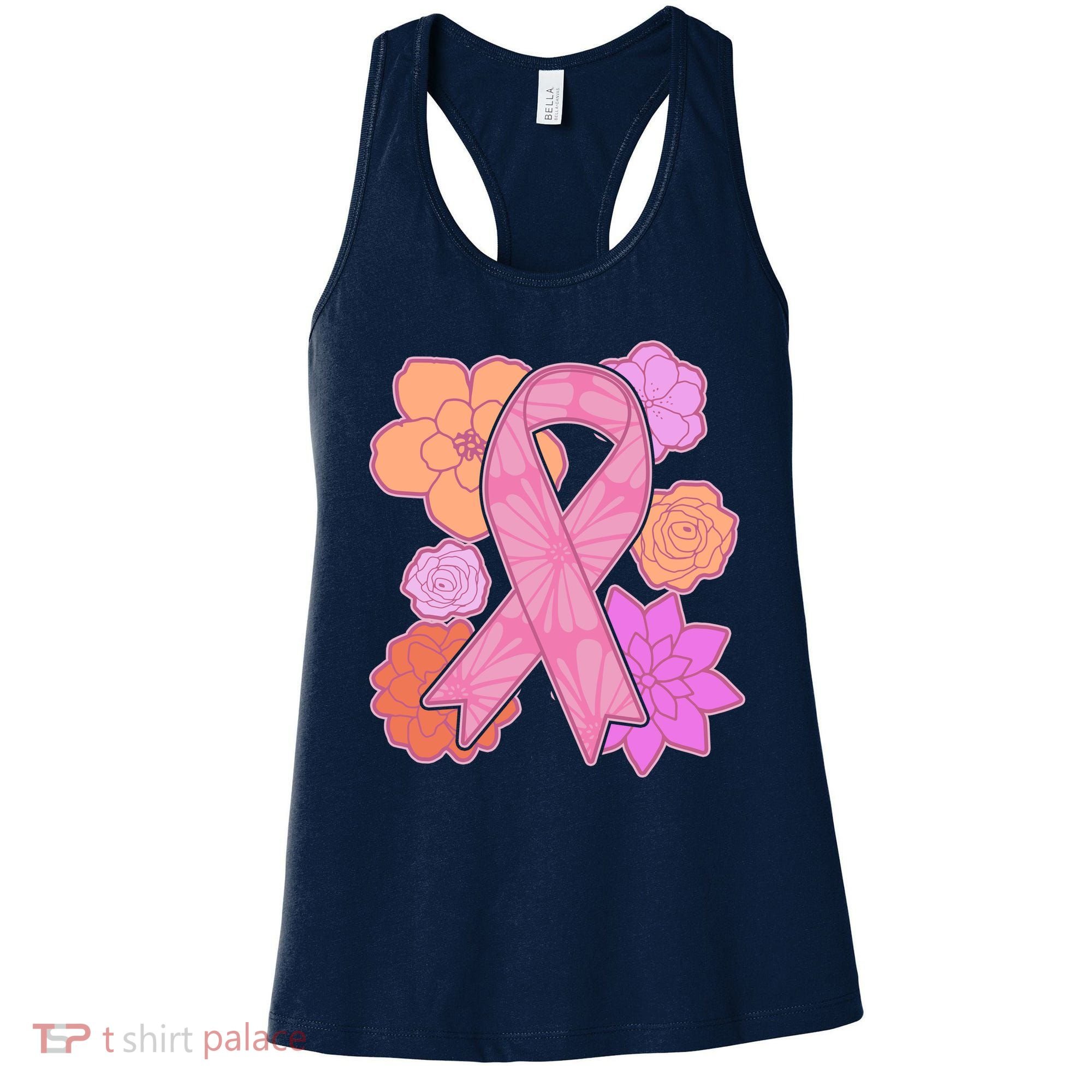 Breast Cancer Awareness Floral Flowers Ribbon Women's Tank Top
