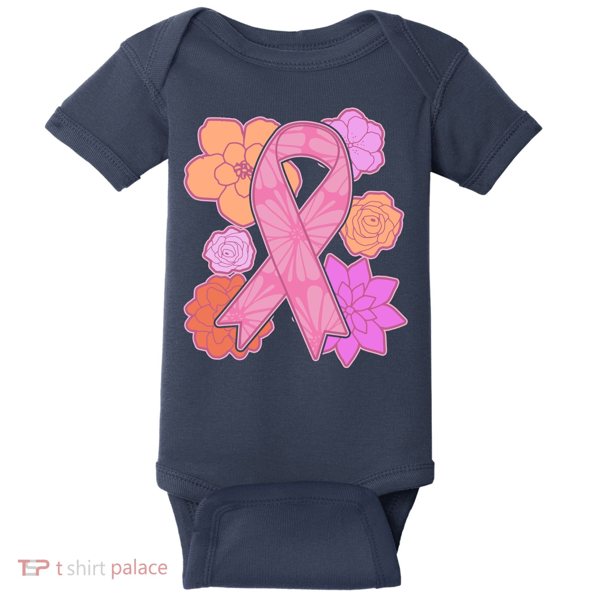Breast Cancer Awareness Floral Flowers Ribbon Baby Bodysuit
