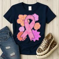 Breast Cancer Awareness Floral Flowers Ribbon Women's T-Shirt thumb 3
