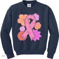 Breast Cancer Awareness Floral Flowers Ribbon Kids Sweatshirt thumb 0