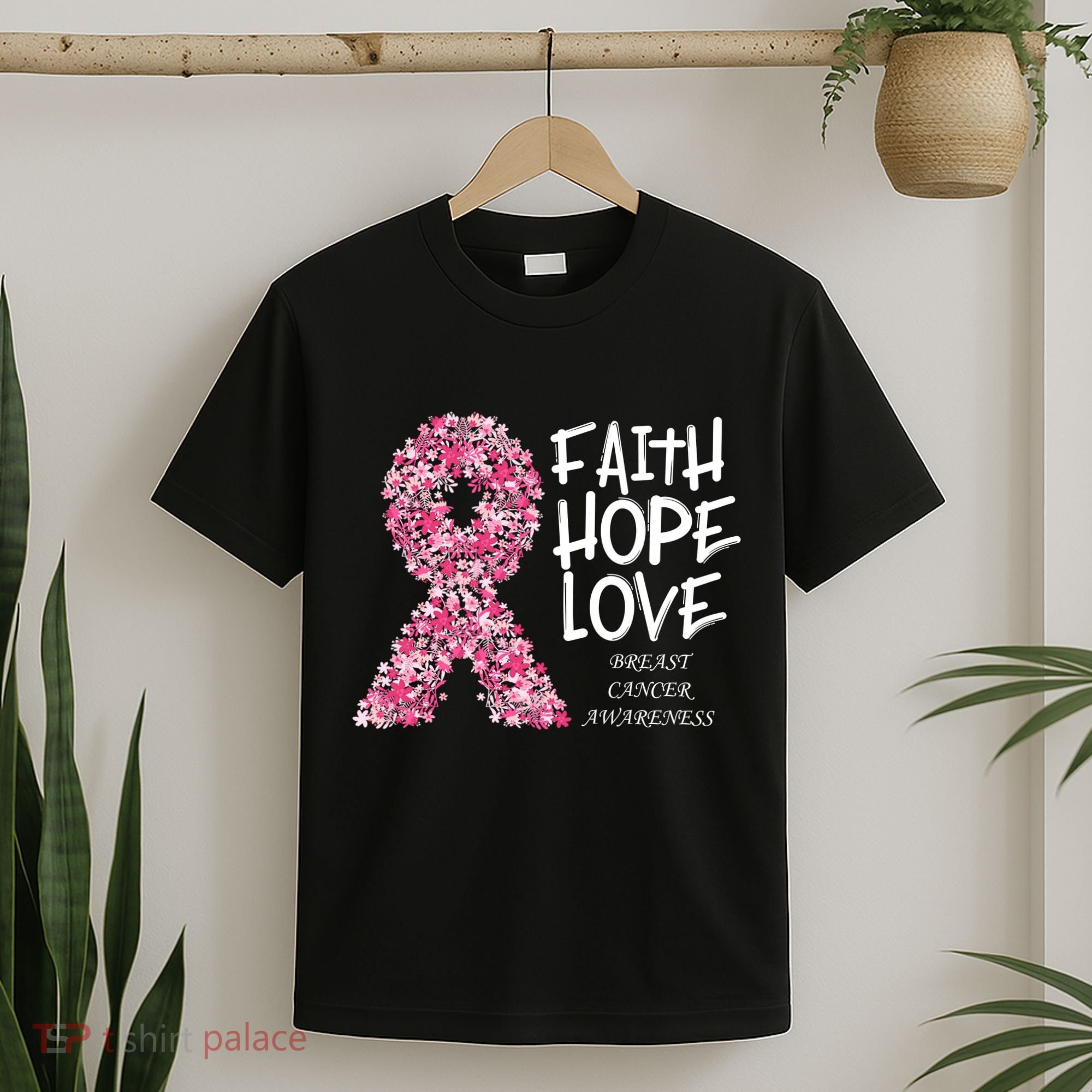 Breast Cancer Awareness Faith Love Hope Pink Ribbon T-Shirt
