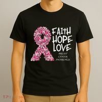 Breast Cancer Awareness Faith Love Hope Pink Ribbon T-Shirt thumb 3