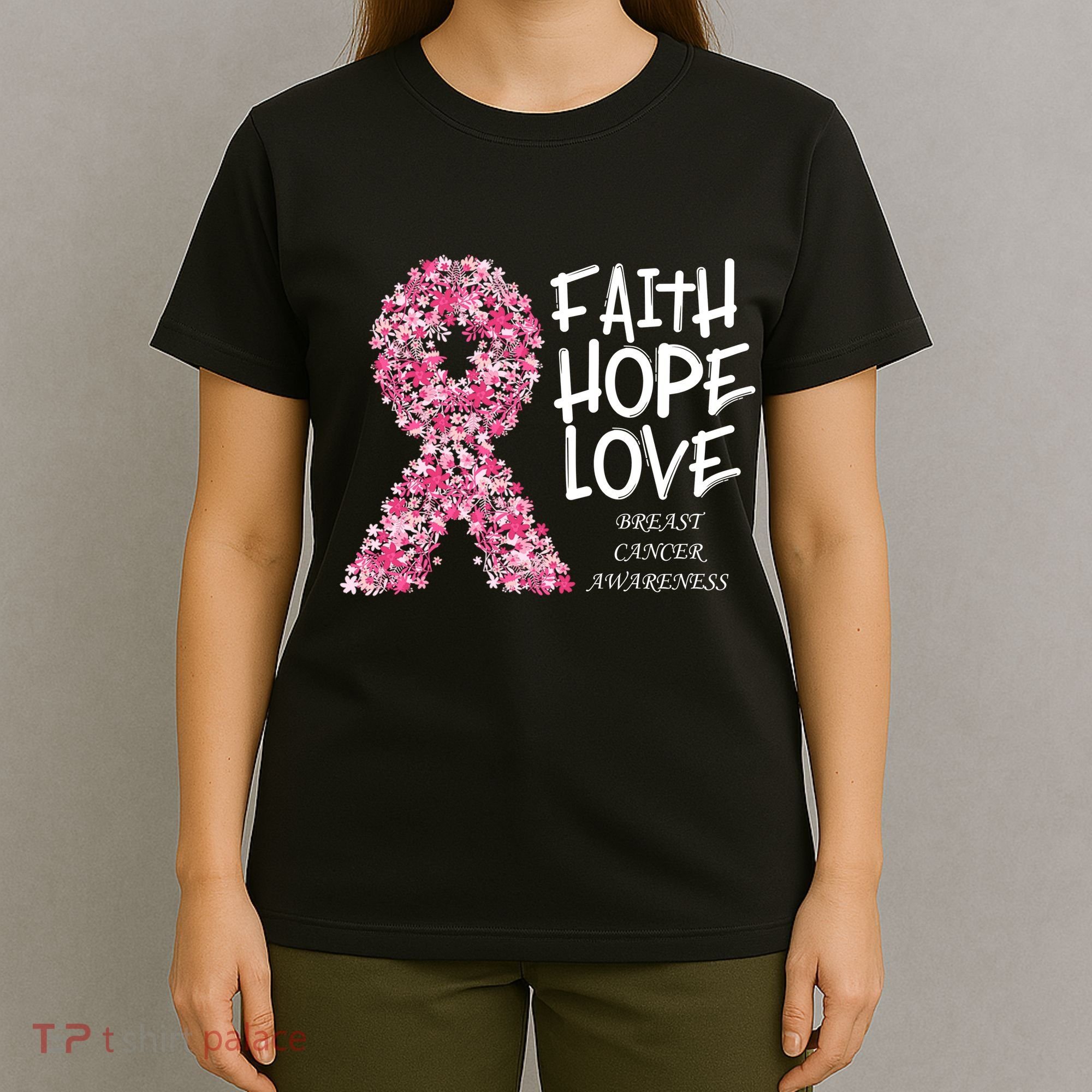 Breast Cancer Awareness Faith Love Hope Pink Ribbon T-Shirt