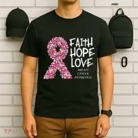 Breast Cancer Awareness Faith Love Hope Pink Ribbon T-Shirt thumb 6