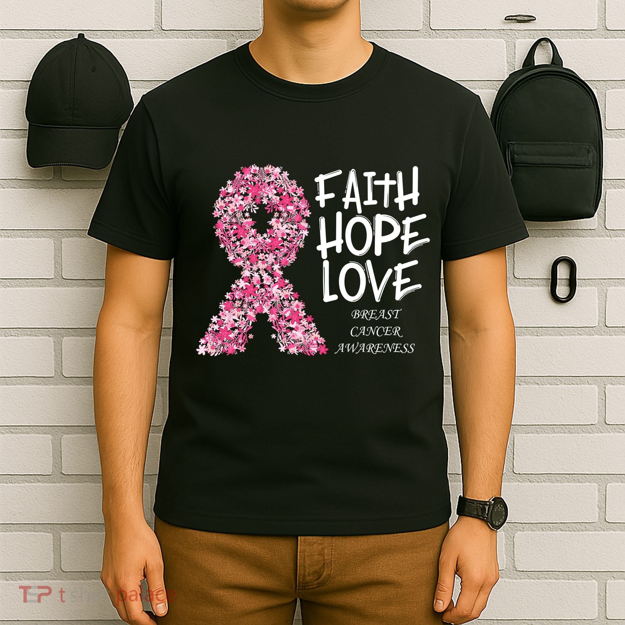Breast Cancer Awareness Faith Love Hope Pink Ribbon T-Shirt