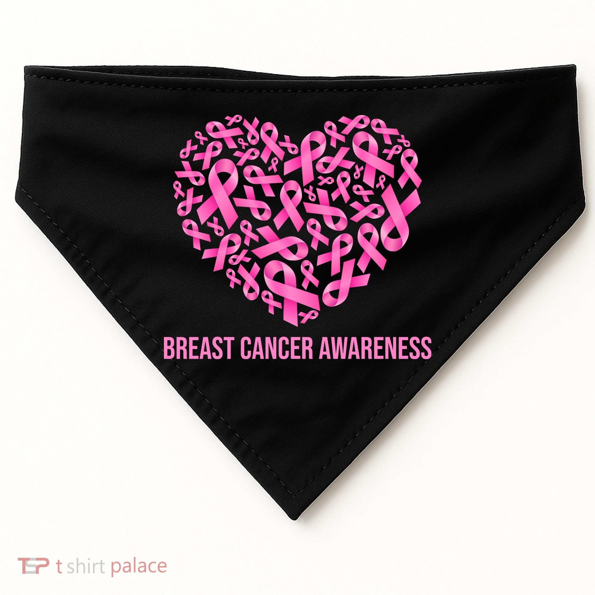 Breast Cancer Awareness Pink Ribbon Heart USA-Made Doggie Bandana