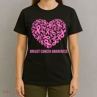 Breast Cancer Awareness Pink Ribbon Heart T-Shirt thumb 4