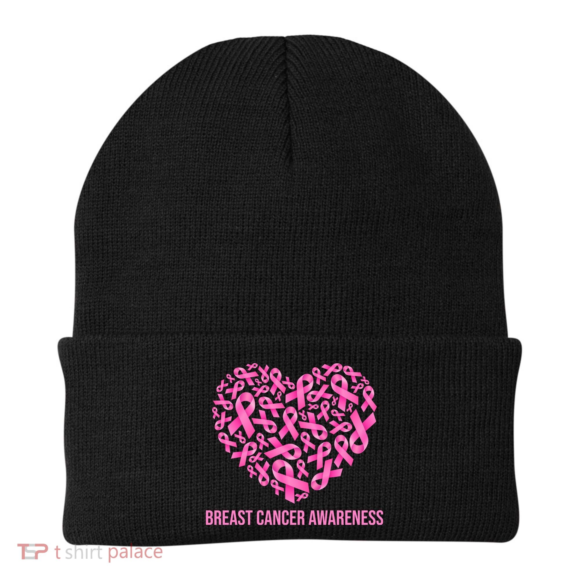 Breast Cancer Awareness Pink Ribbon Heart Beanie