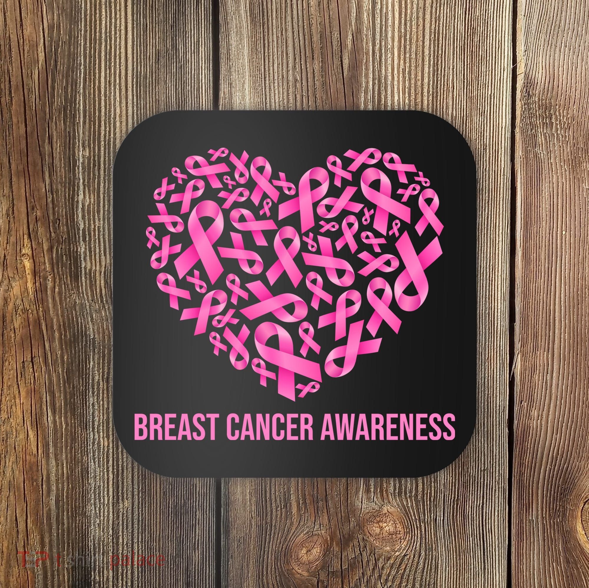 Breast Cancer Awareness Pink Ribbon Heart Coaster