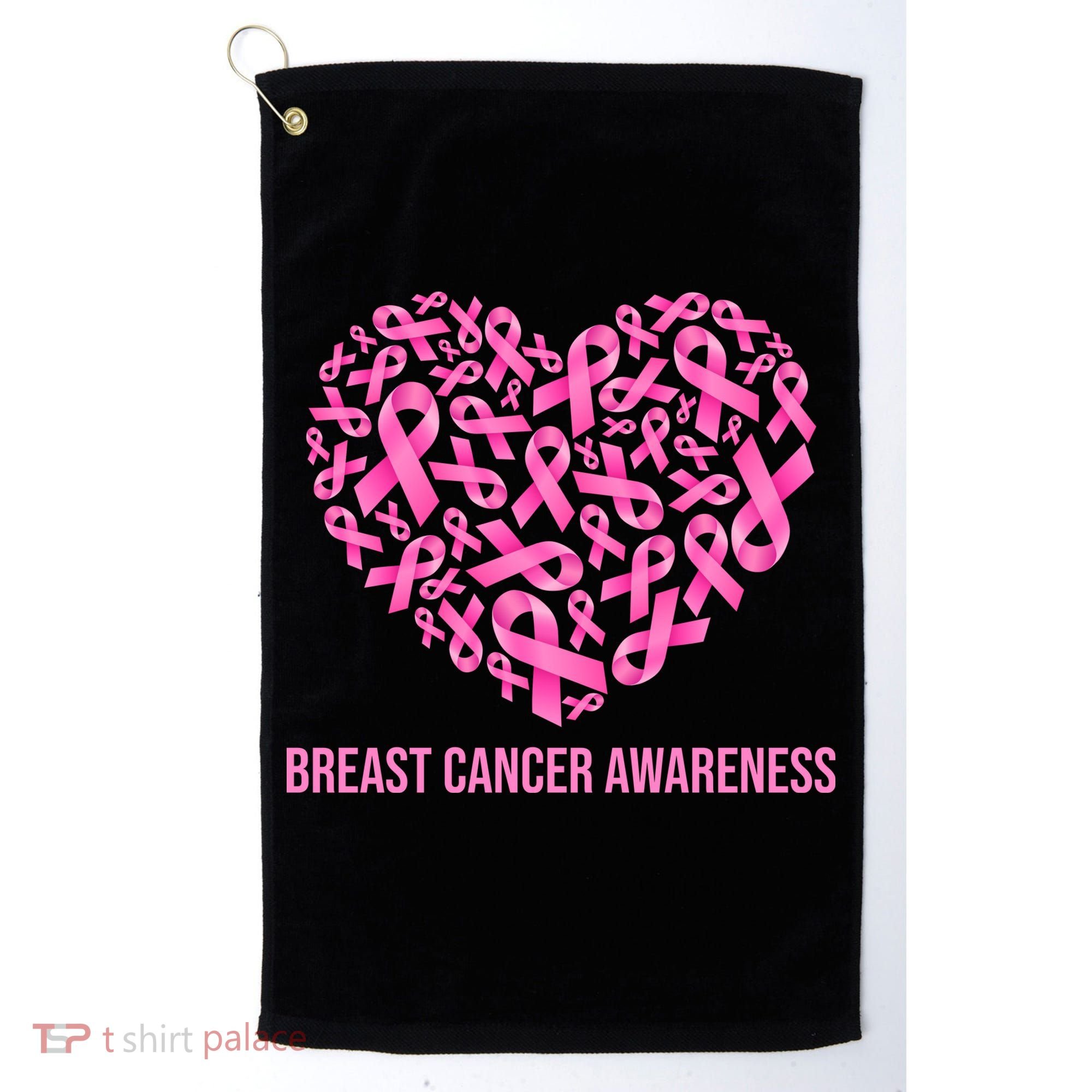 Breast Cancer Awareness Pink Ribbon Heart Golf Towel