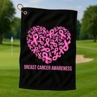 Breast Cancer Awareness Pink Ribbon Heart Golf Towel thumb 1