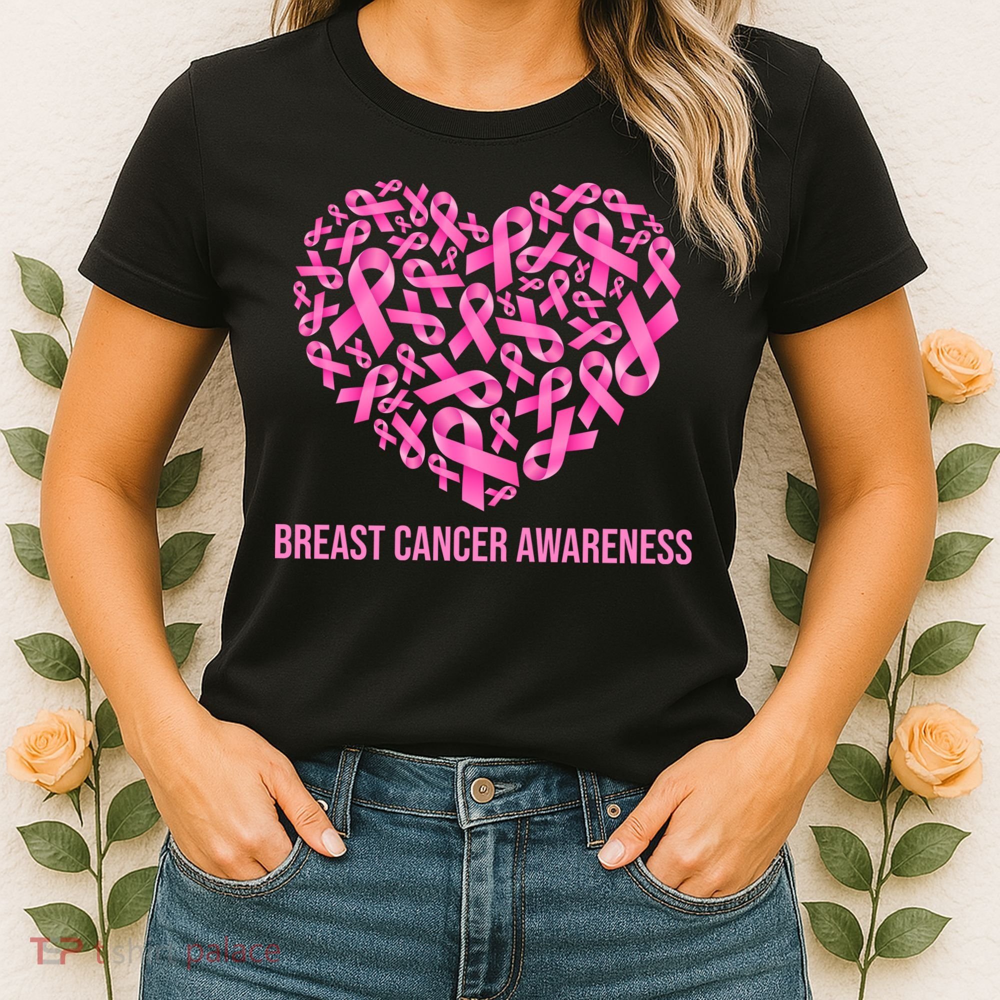 Breast Cancer Awareness Pink Ribbon Heart Women's T-Shirt