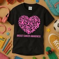 Breast Cancer Awareness Pink Ribbon Heart Kids T-Shirt thumb 3