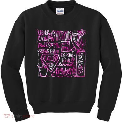 Breast Cancer Awareness Superhero Quotes Kids Sweatshirt