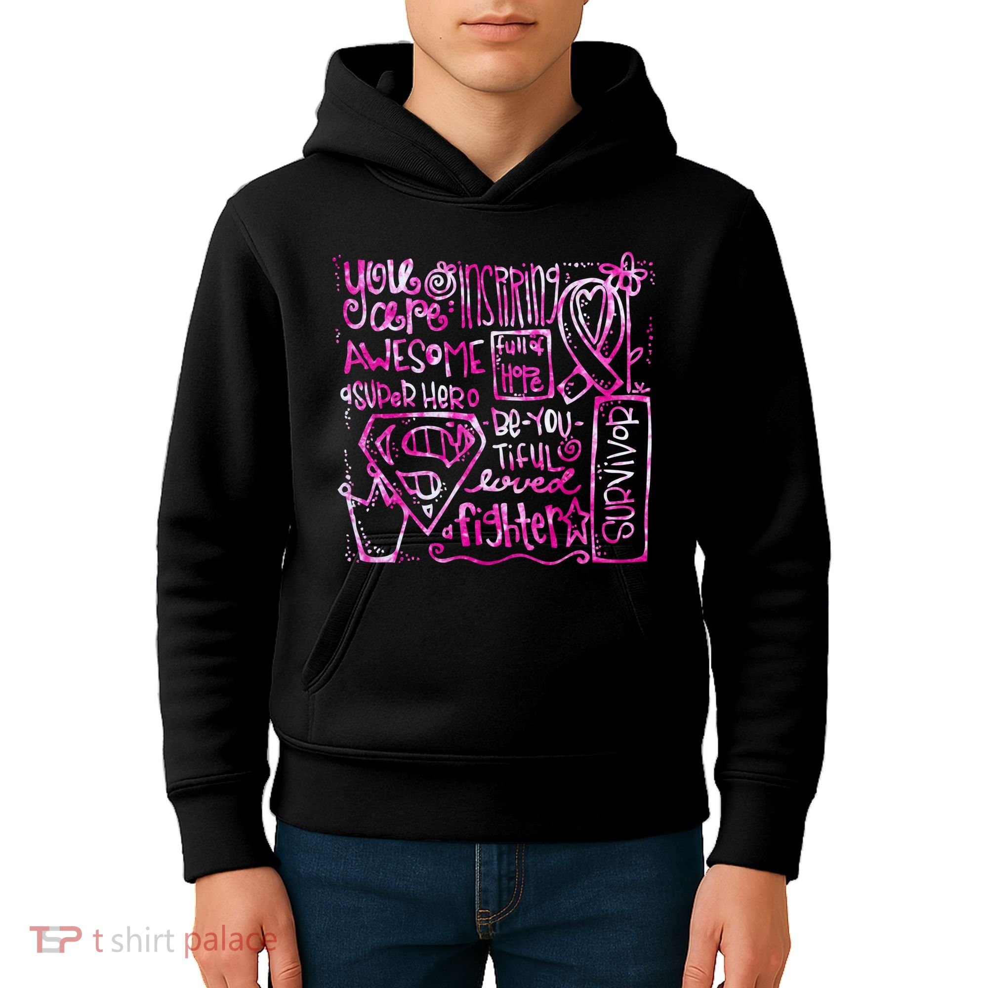 Breast Cancer Awareness Superhero Quotes Kids Hoodie
