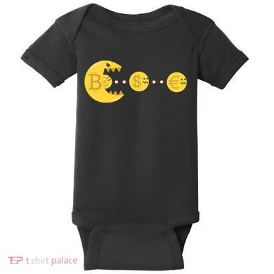 Bitcoin Chases And Eats The Dollar Euro For Crypto Fans Baby Bodysuit