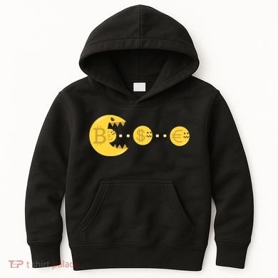 Bitcoin Chases And Eats The Dollar Euro For Crypto Fans Kids Hoodie