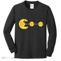 Bitcoin Chases And Eats The Dollar Euro For Crypto Fans Kids Long Sleeve Shirt thumb 0