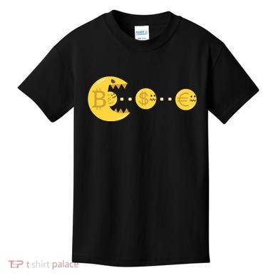 Bitcoin Chases And Eats The Dollar Euro For Crypto Fans Kids T-Shirt