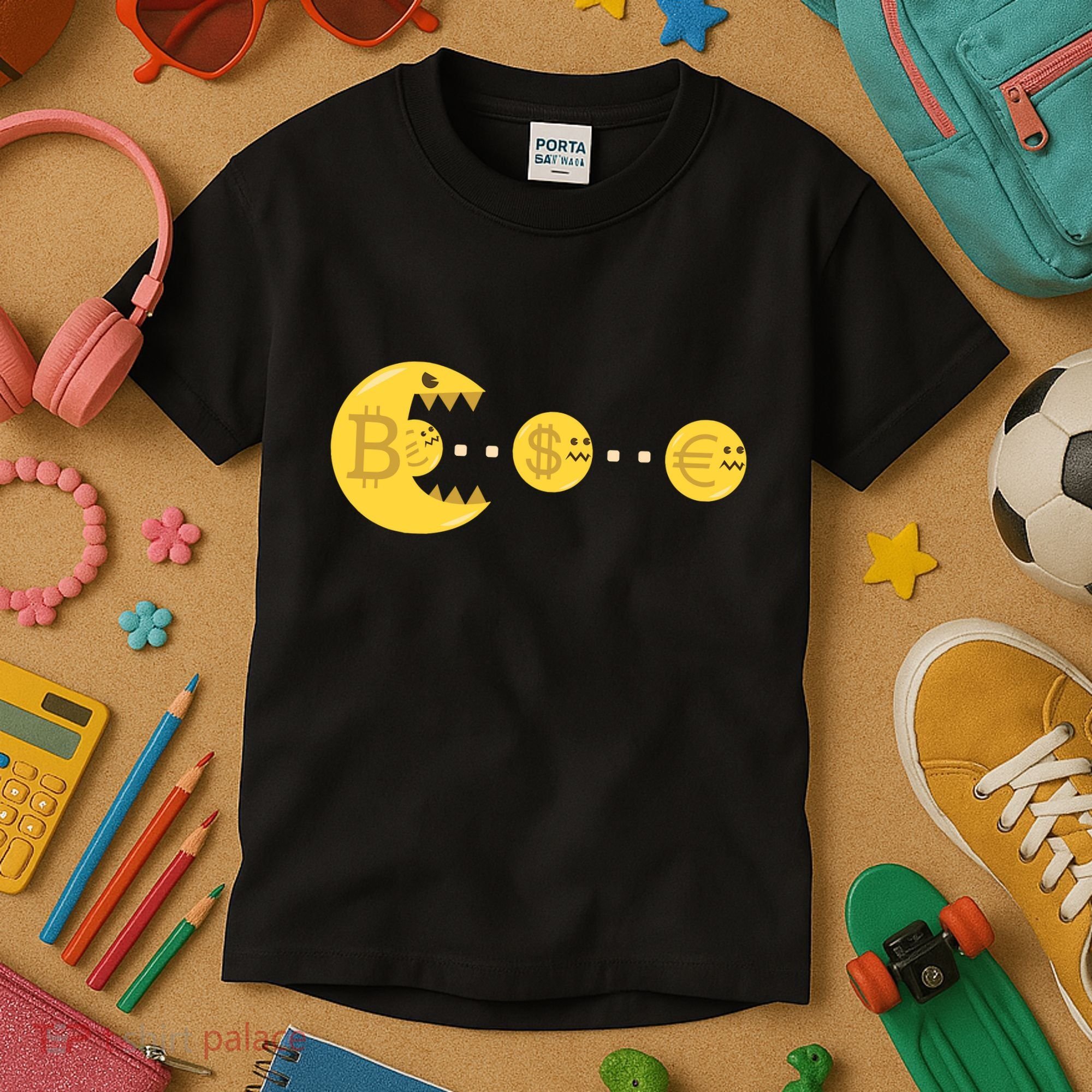 Bitcoin Chases And Eats The Dollar Euro For Crypto Fans Kids T-Shirt