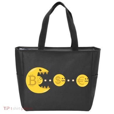 Bitcoin Chases And Eats The Dollar Euro For Crypto Fans Tote Bag
