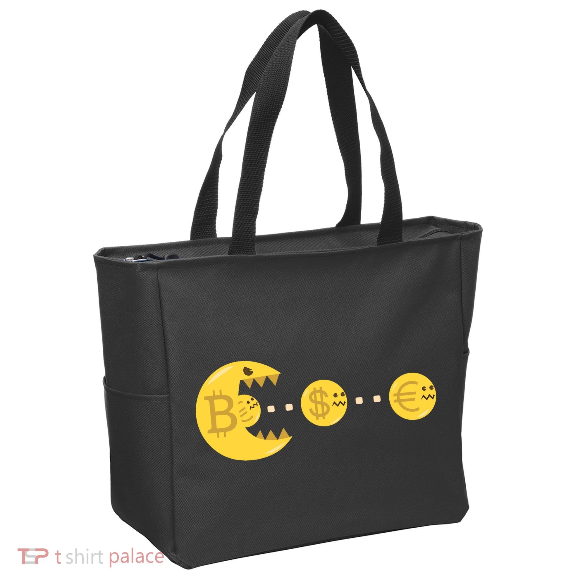 Bitcoin Chases And Eats The Dollar Euro For Crypto Fans Tote Bag