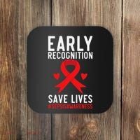 Blood Cancer Awareness Leukemia Lymphoma Myeloma Red Ribbon Gift Coaster thumb 0