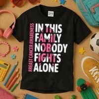 Breast Cancer Awareness Family Support Squad Breast Cancer Kids T-Shirt thumb 3