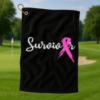Breast Cancer Awareness Pink Ribbon Survivor Golf Towel thumb 1