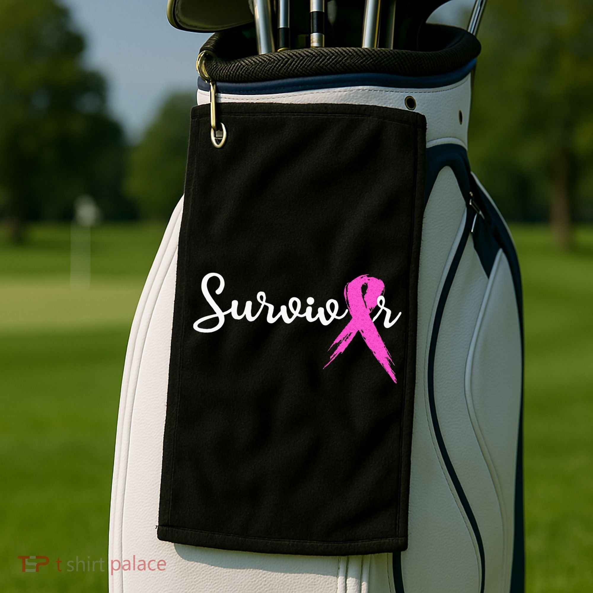 Breast Cancer Awareness Pink Ribbon Survivor Golf Towel
