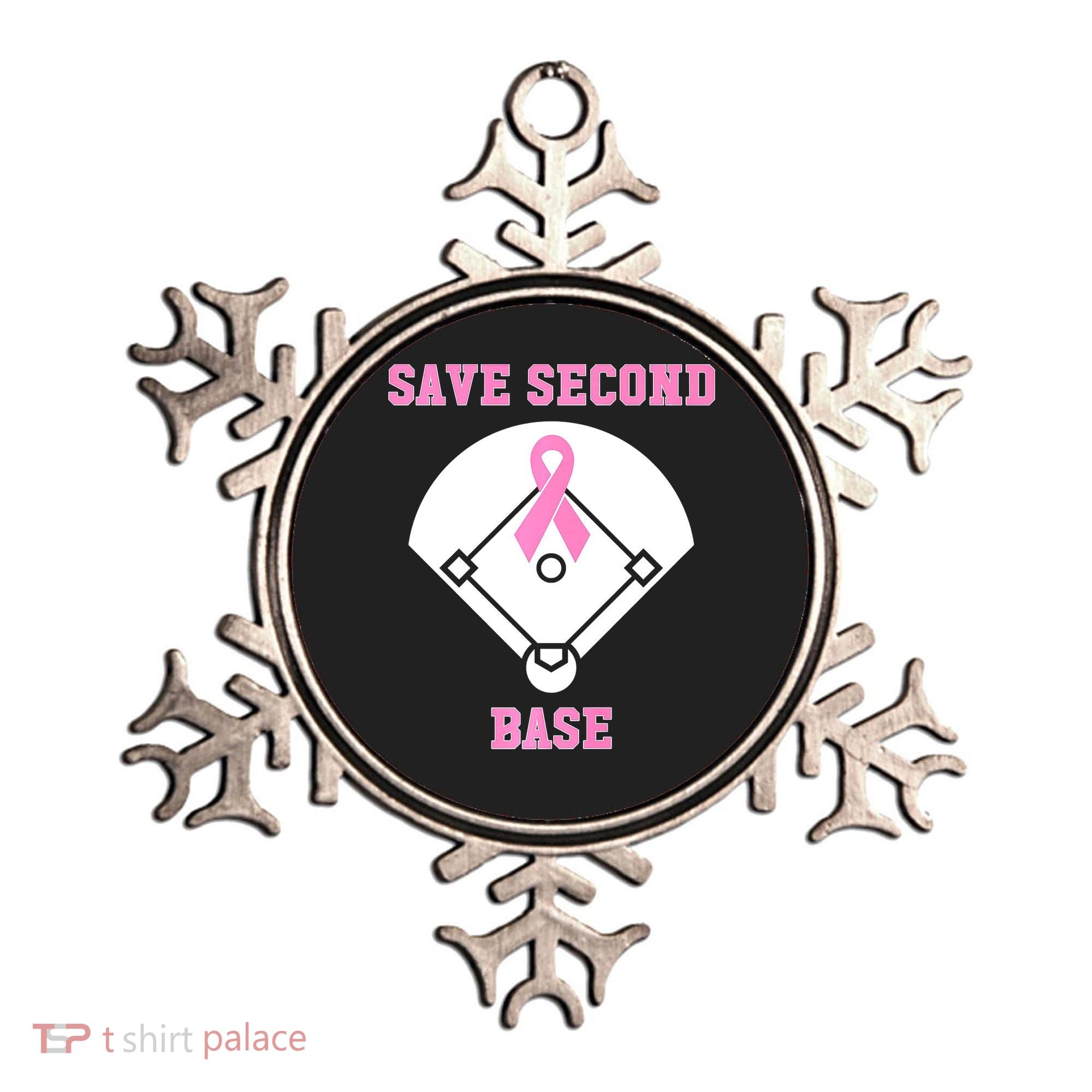 Breast Cancer Awareness Save Second Base Pink Ribbon Ornament