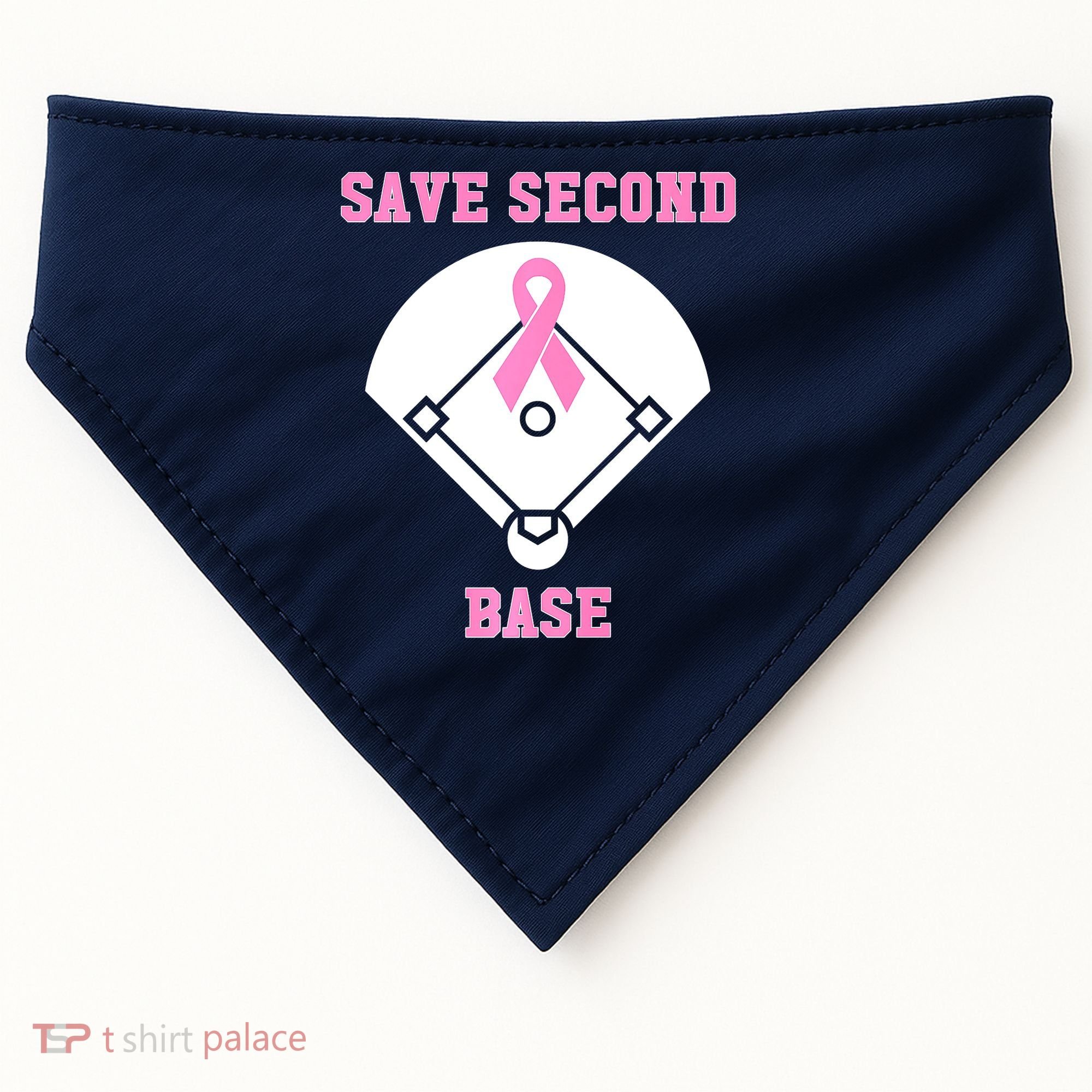 Breast Cancer Awareness Save Second Base Pink Ribbon USA-Made Doggie Bandana