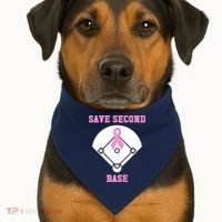 Breast Cancer Awareness Save Second Base Pink Ribbon USA-Made Doggie Bandana thumb 1