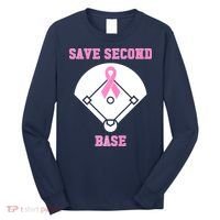 Breast Cancer Awareness Save Second Base Pink Ribbon Long Sleeve Shirt thumb 0