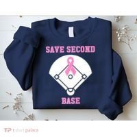 Breast Cancer Awareness Save Second Base Pink Ribbon Sweatshirt thumb 2