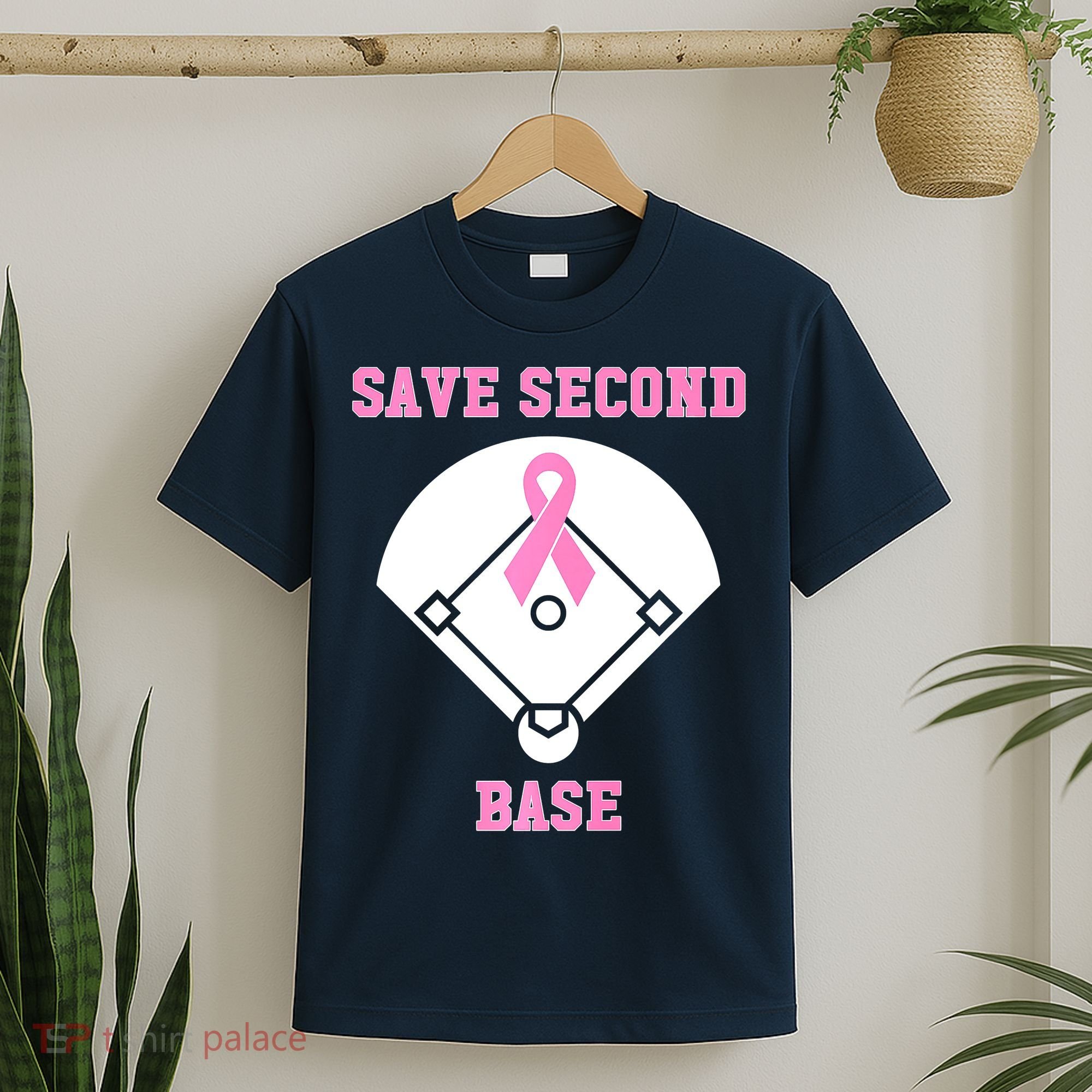 Breast Cancer Awareness Save Second Base Pink Ribbon T-Shirt