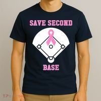 Breast Cancer Awareness Save Second Base Pink Ribbon T-Shirt thumb 3
