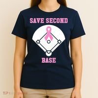 Breast Cancer Awareness Save Second Base Pink Ribbon T-Shirt thumb 4