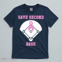Breast Cancer Awareness Save Second Base Pink Ribbon T-Shirt thumb 5