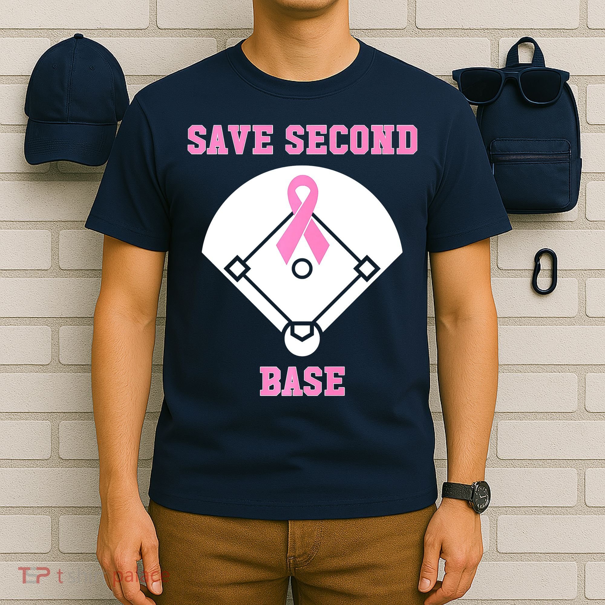 Breast Cancer Awareness Save Second Base Pink Ribbon T-Shirt