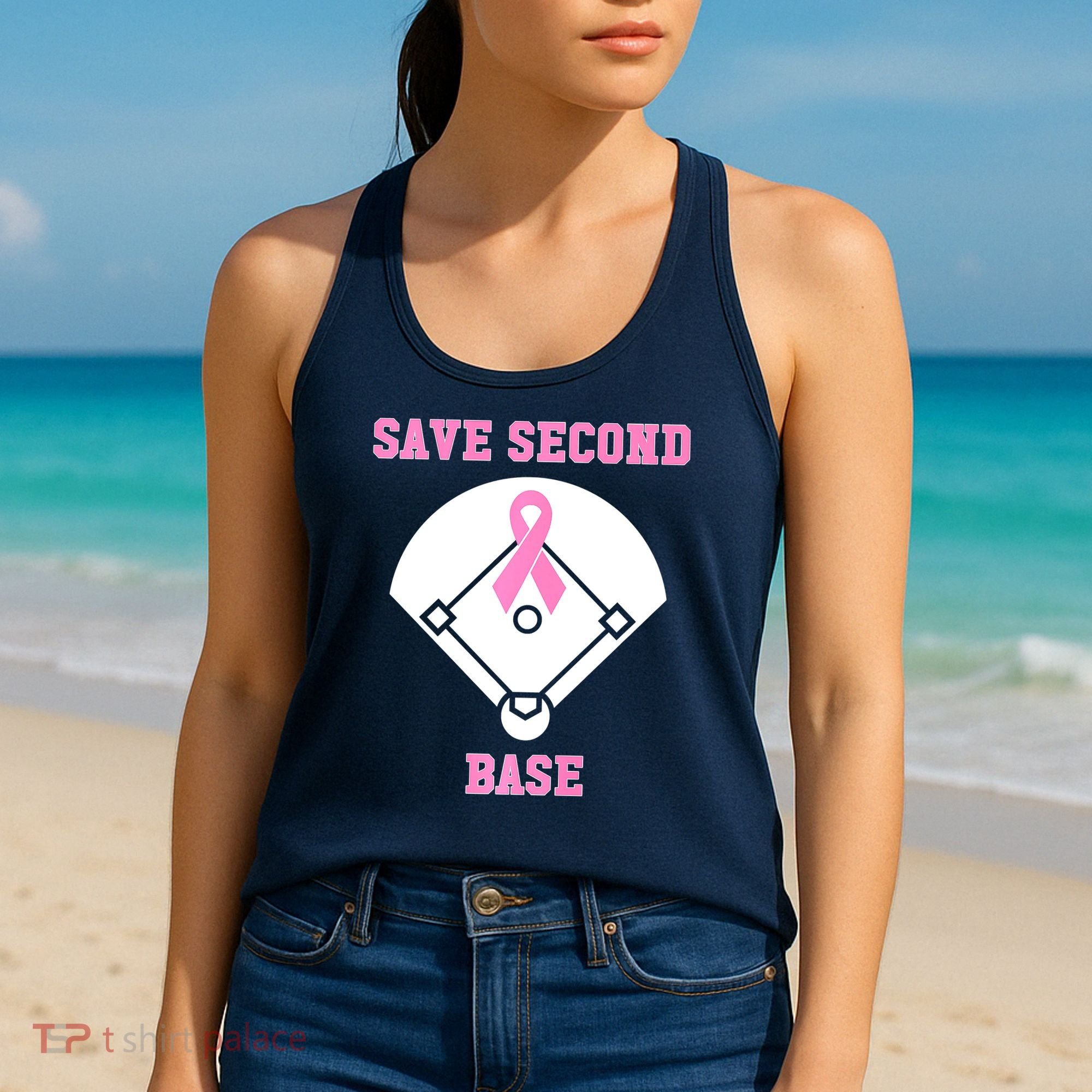Breast Cancer Awareness Save Second Base Pink Ribbon Women's Tank Top